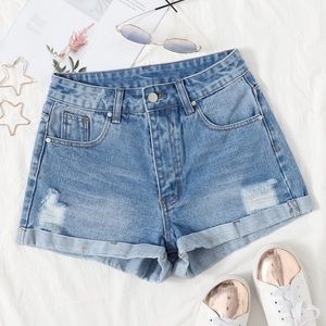 SHEIN Roll Hem Ripped Denim Shorts M (6)
